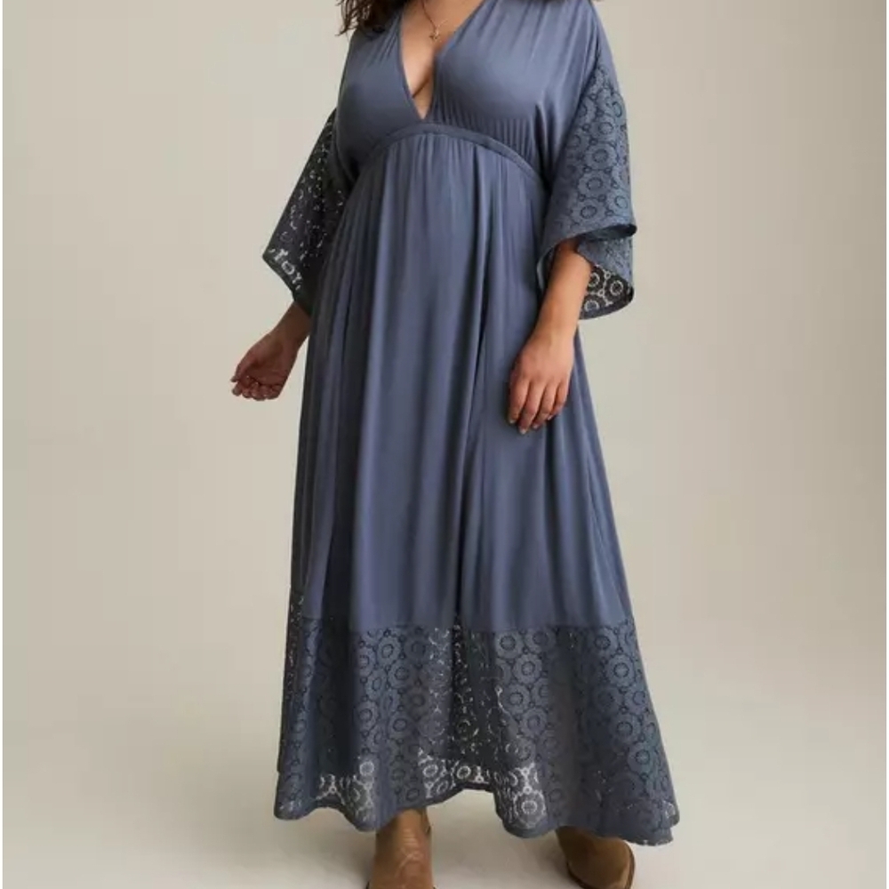 Torrid Slate Blue Maxi Dress with Lace Details